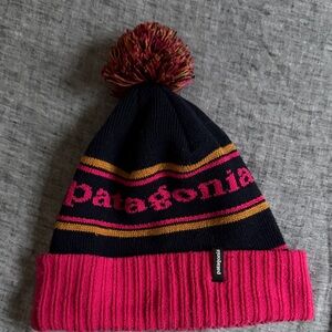 Patagonia  Pink and Navy Pom Beanie
